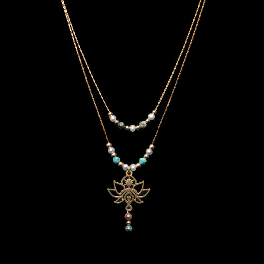 שרשרת נוספת בלי אלמנט תוספת ללוטוס טורכיז אפריקאי ופנינה